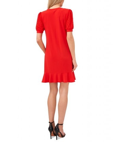 Puffed Dot Sleeve Dress Red $36.15 Dresses