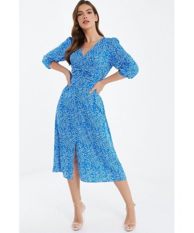 Women's Ply Non Animal Midi Dress Blue $37.40 Dresses