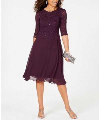 Sequined Lace Contrast Dress Purple $65.67 Dresses