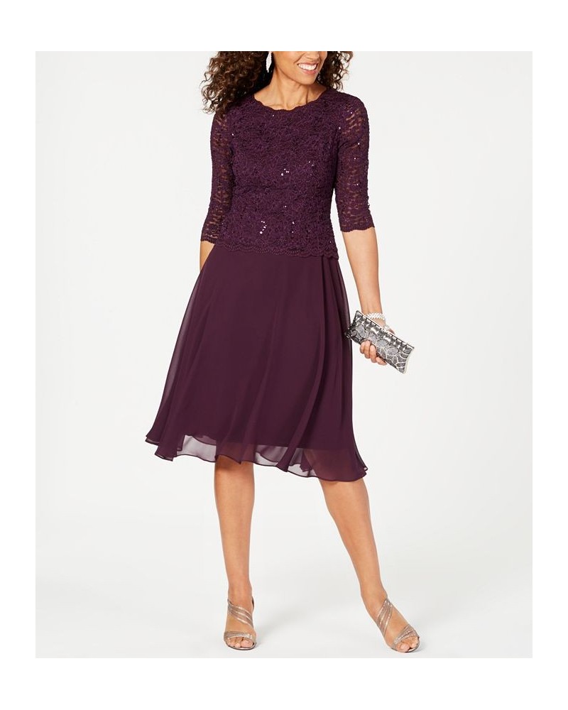 Sequined Lace Contrast Dress Purple $65.67 Dresses