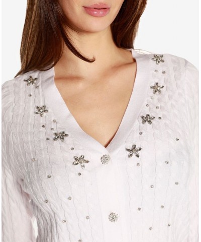 Women's Black Label Embellished Button Front Cardigan Sweater White $31.50 Sweaters