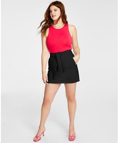 Women's Tie-Front Fitted Mini Skirt Black $19.74 Skirts
