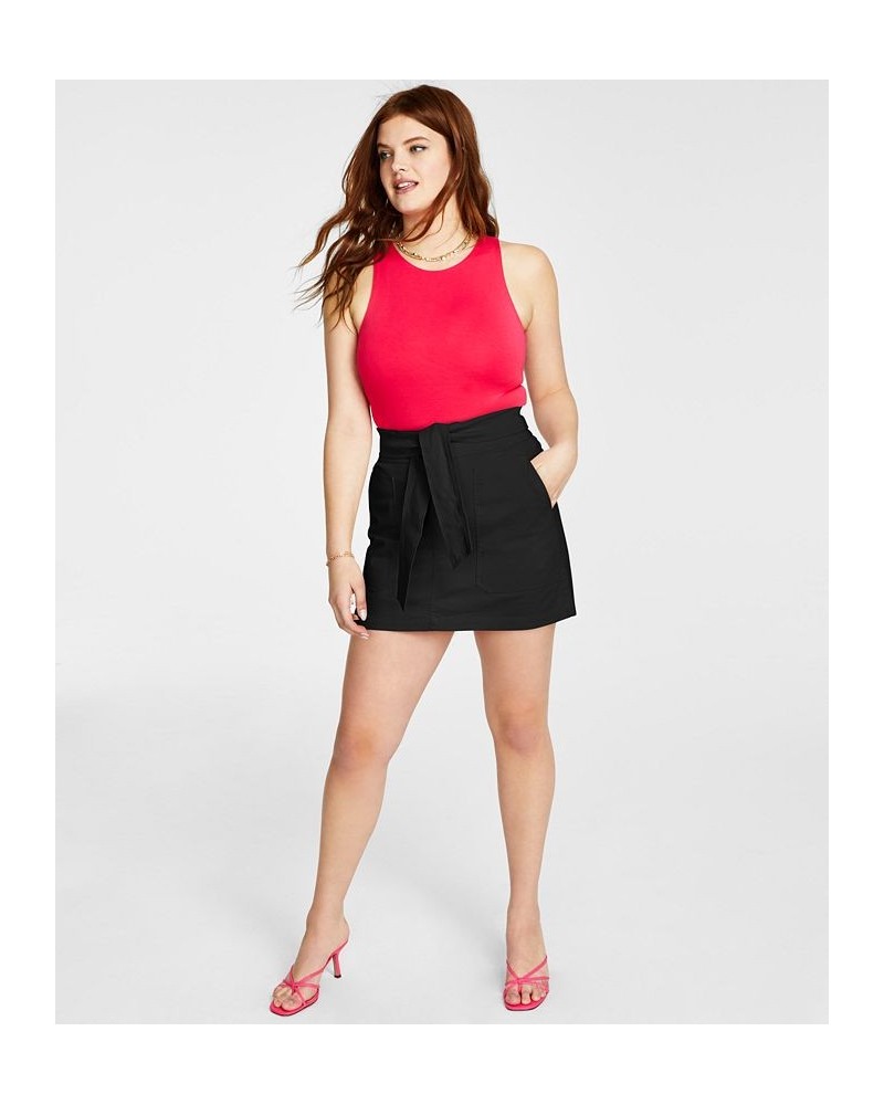 Women's Tie-Front Fitted Mini Skirt Black $19.74 Skirts