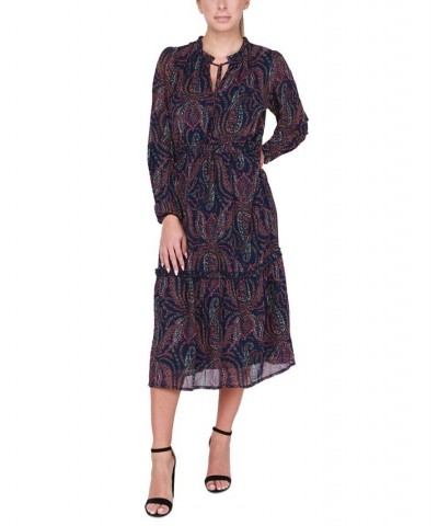 Women's Long-Sleeve Tiered Midi Dress Purple $17.63 Dresses