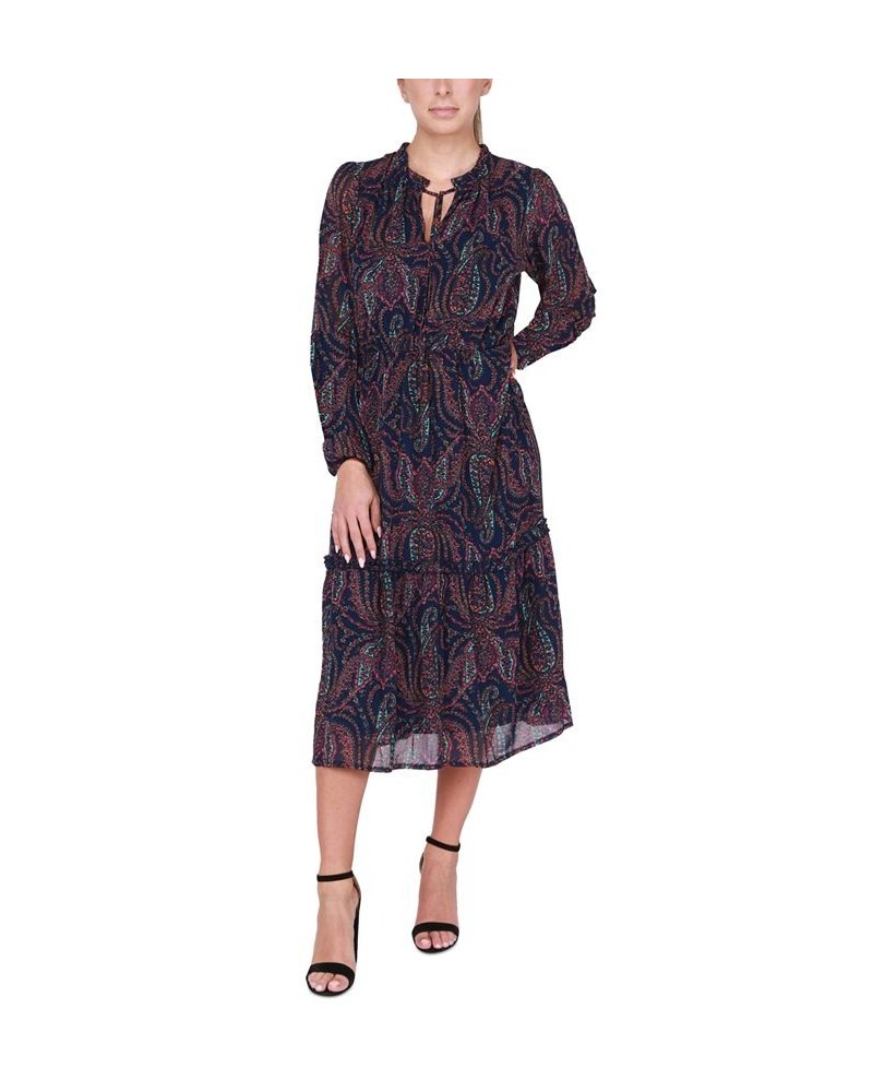 Women's Long-Sleeve Tiered Midi Dress Purple $17.63 Dresses