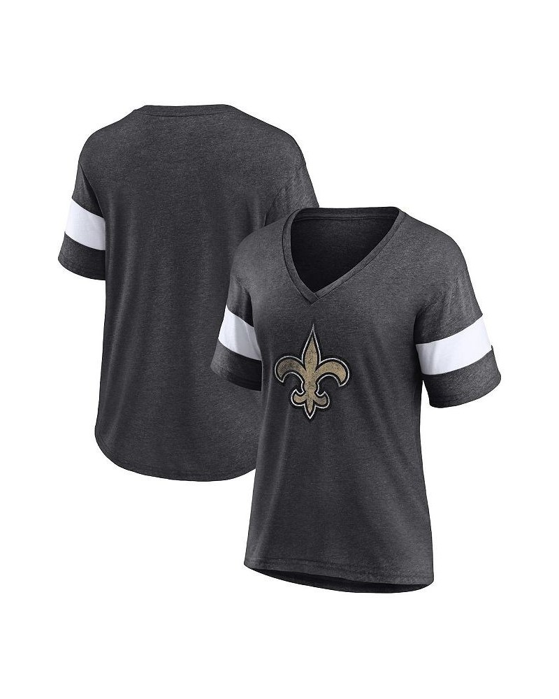 Women's New Orleans Saints Distressed Team Tri-Blend V-Neck T-shirt Heathered Charcoal, White $24.77 Tops