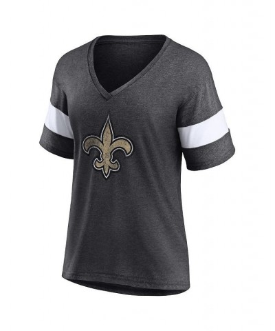 Women's New Orleans Saints Distressed Team Tri-Blend V-Neck T-shirt Heathered Charcoal, White $24.77 Tops