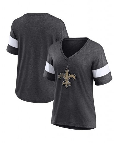 Women's New Orleans Saints Distressed Team Tri-Blend V-Neck T-shirt Heathered Charcoal, White $24.77 Tops