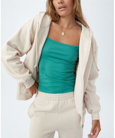 Women's Classic Zip-Through Hoodie Top Tan/Beige $24.00 Sweatshirts