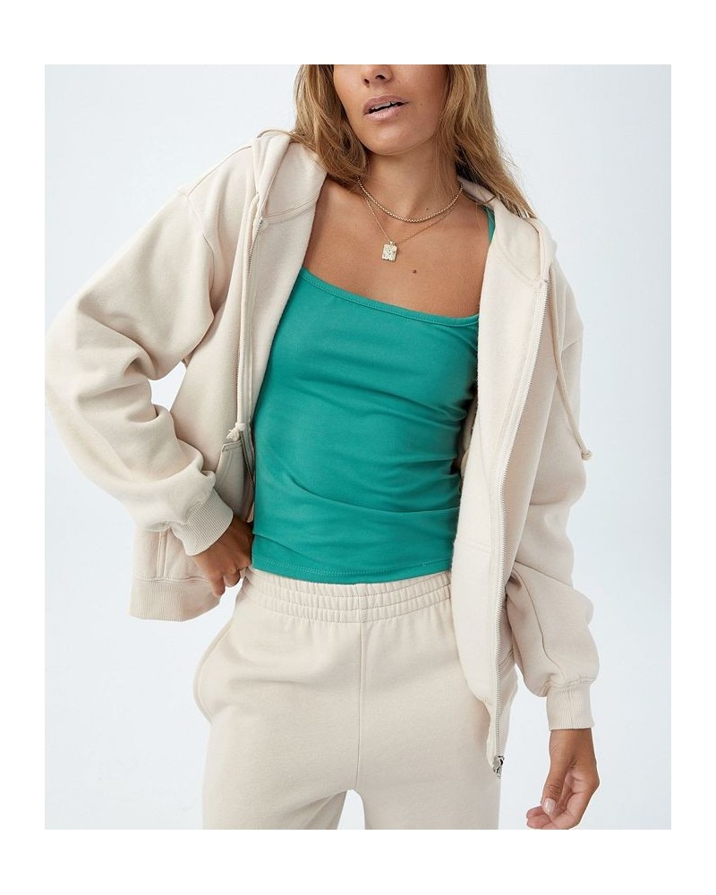 Women's Classic Zip-Through Hoodie Top Tan/Beige $24.00 Sweatshirts