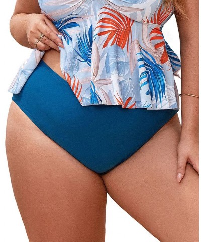 Women's Myra High Waisted Plus Size Bikini Bottom Blue $16.28 Swimsuits