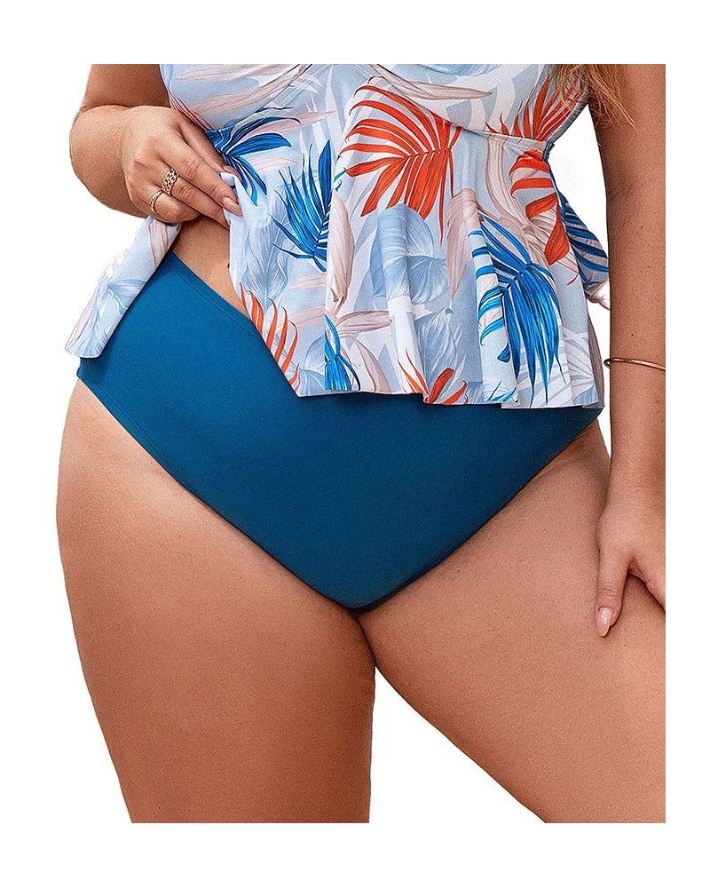 Women's Myra High Waisted Plus Size Bikini Bottom Blue $16.28 Swimsuits