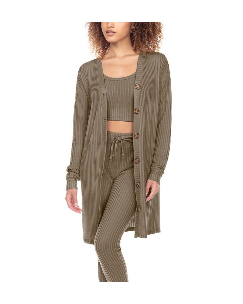 Women's Off Duty Rib Knit Lounge Cardigan Green $26.88 Sleepwear