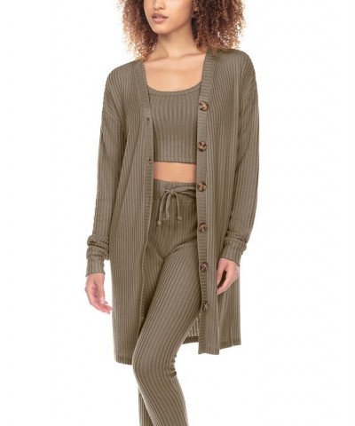 Women's Off Duty Rib Knit Lounge Cardigan Green $26.88 Sleepwear