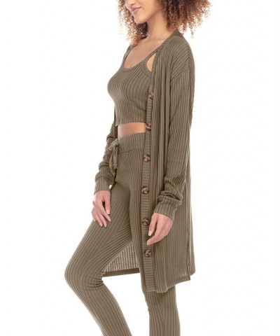 Women's Off Duty Rib Knit Lounge Cardigan Green $26.88 Sleepwear