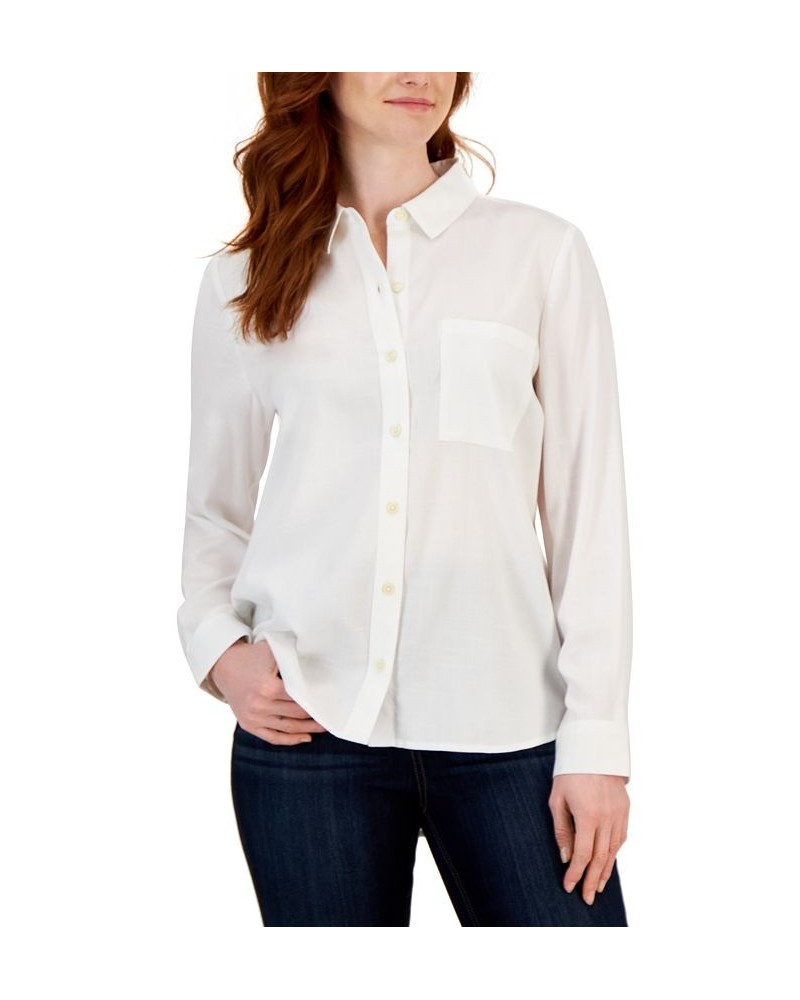 Petite Solid Button-Down Perfect Shirt White $15.99 Tops