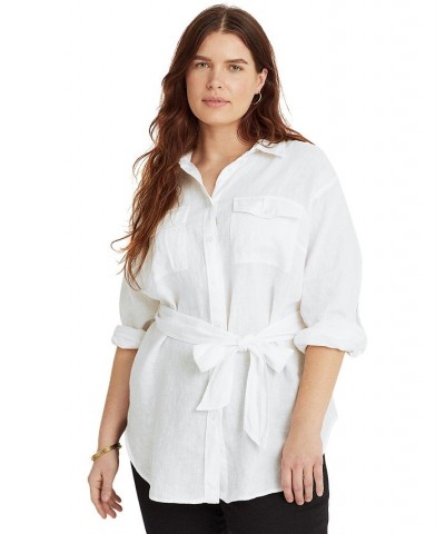 Plus Size Buttoned Linen Top White $45.90 Tops