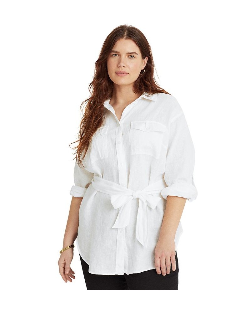 Plus Size Buttoned Linen Top White $45.90 Tops