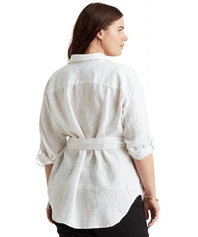 Plus Size Buttoned Linen Top White $45.90 Tops