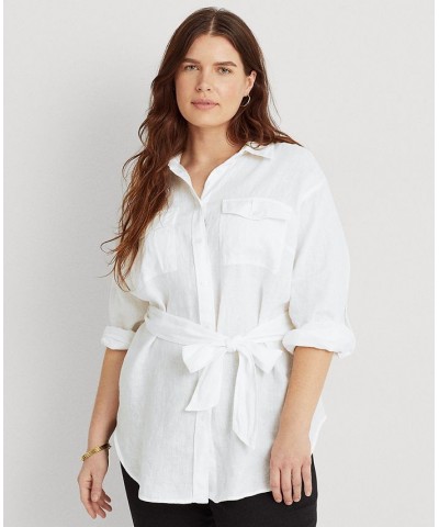 Plus Size Buttoned Linen Top White $45.90 Tops