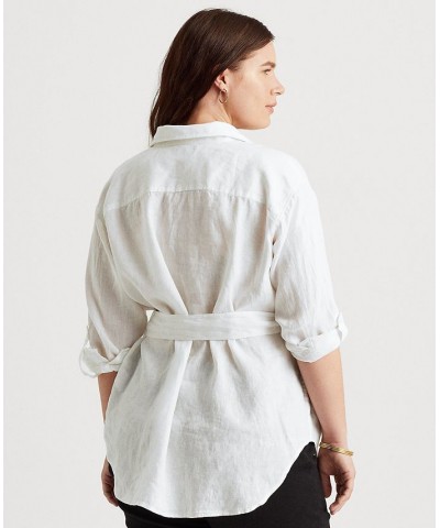 Plus Size Buttoned Linen Top White $45.90 Tops