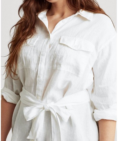 Plus Size Buttoned Linen Top White $45.90 Tops