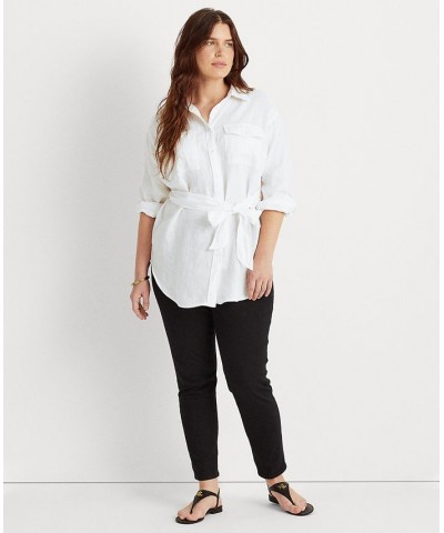 Plus Size Buttoned Linen Top White $45.90 Tops