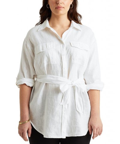 Plus Size Buttoned Linen Top White $45.90 Tops