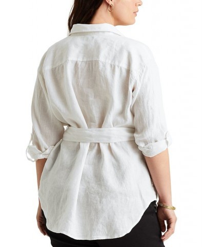 Plus Size Buttoned Linen Top White $45.90 Tops