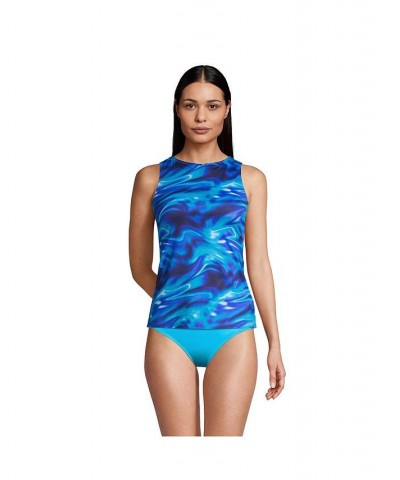 Women's Long High Neck UPF 50 Sun Protection Modest Tankini Swimsuit Top Electric blue multi/swirl $40.65 Swimsuits