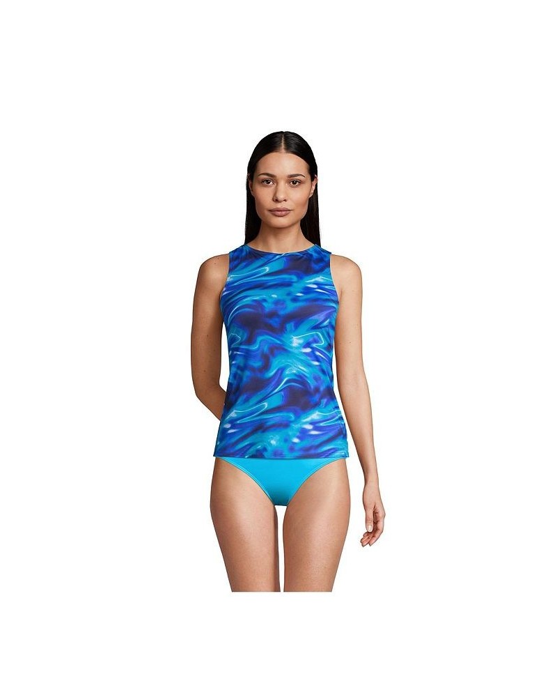 Women's Long High Neck UPF 50 Sun Protection Modest Tankini Swimsuit Top Electric blue multi/swirl $40.65 Swimsuits