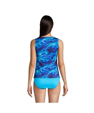 Women's Long High Neck UPF 50 Sun Protection Modest Tankini Swimsuit Top Electric blue multi/swirl $40.65 Swimsuits