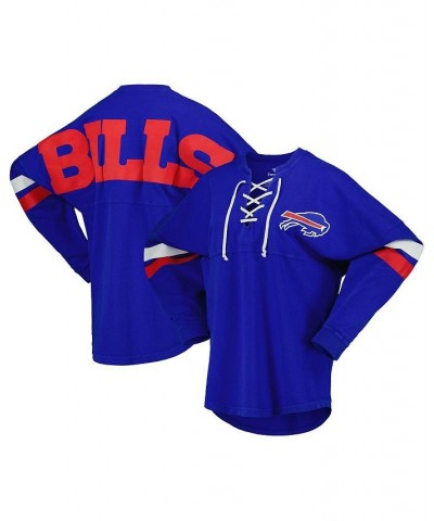 Women's Branded Royal Buffalo Bills Spirit Jersey Lace-Up V-Neck Long Sleeve T-shirt Royal $41.81 Tops