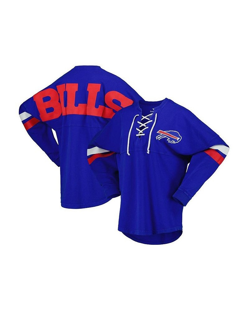 Women's Branded Royal Buffalo Bills Spirit Jersey Lace-Up V-Neck Long Sleeve T-shirt Royal $41.81 Tops