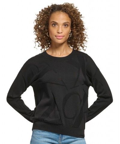 Women's Cotton Jacquard Logo Sweater Black $42.07 Sweaters