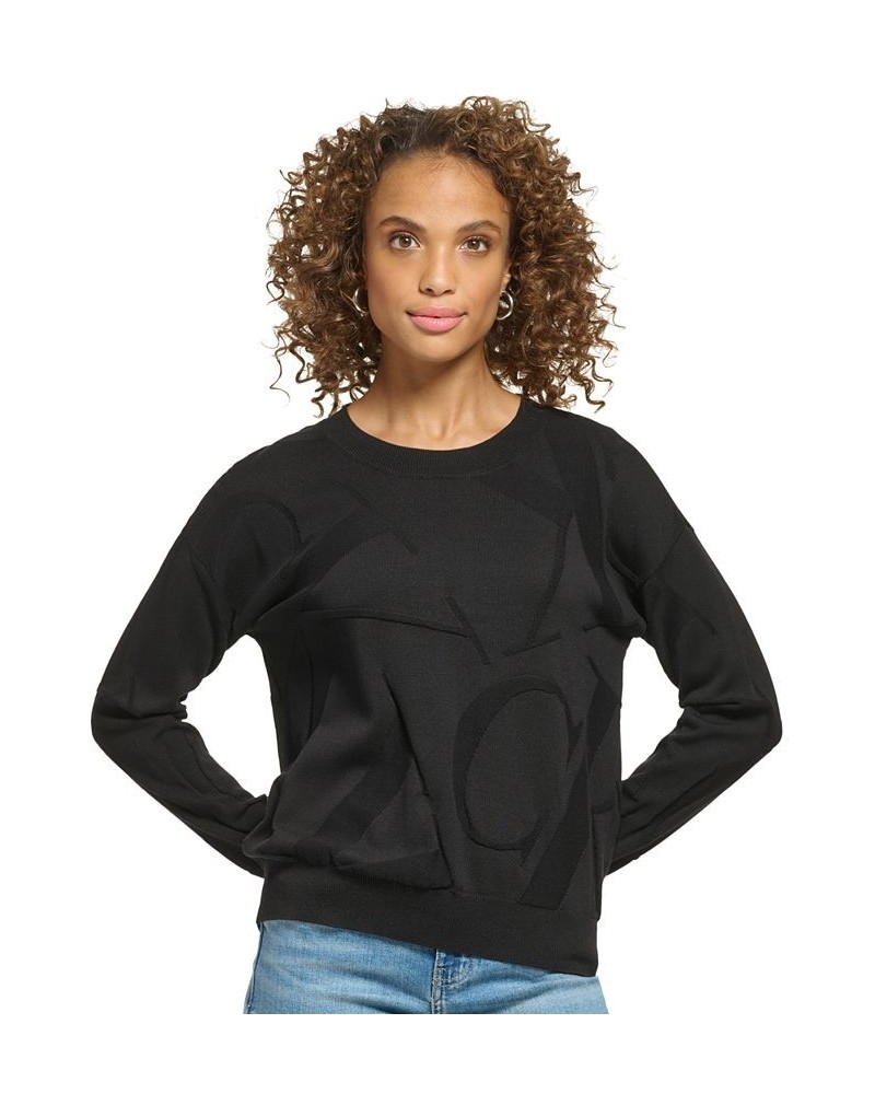 Women's Cotton Jacquard Logo Sweater Black $42.07 Sweaters