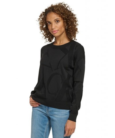 Women's Cotton Jacquard Logo Sweater Black $42.07 Sweaters