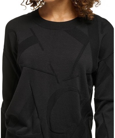 Women's Cotton Jacquard Logo Sweater Black $42.07 Sweaters