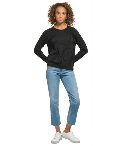 Women's Cotton Jacquard Logo Sweater Black $42.07 Sweaters