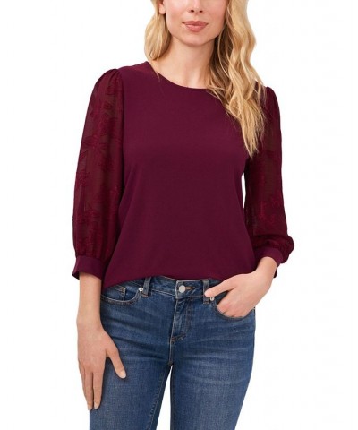 Women's Lace-Sleeve Knit Blouse Deep Mulberry $27.76 Tops