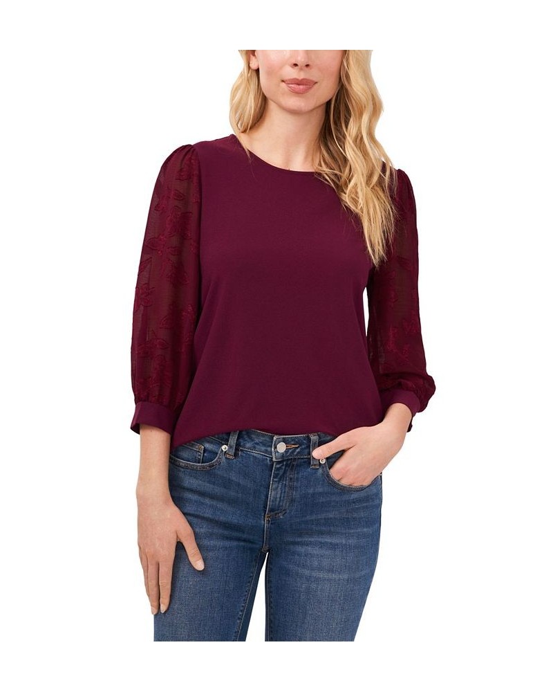 Women's Lace-Sleeve Knit Blouse Deep Mulberry $27.76 Tops