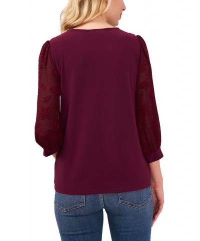 Women's Lace-Sleeve Knit Blouse Deep Mulberry $27.76 Tops