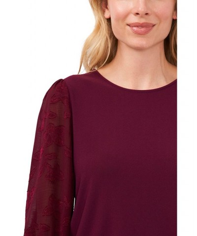 Women's Lace-Sleeve Knit Blouse Deep Mulberry $27.76 Tops