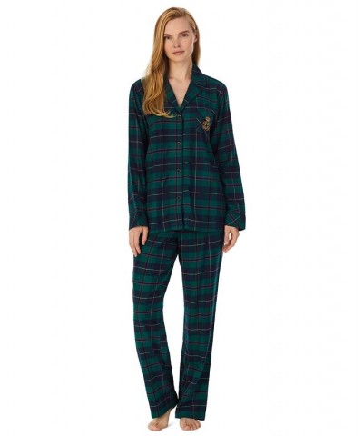 Women's Plaid Notched-Collar Pajamas Set Green $27.18 Sleepwear