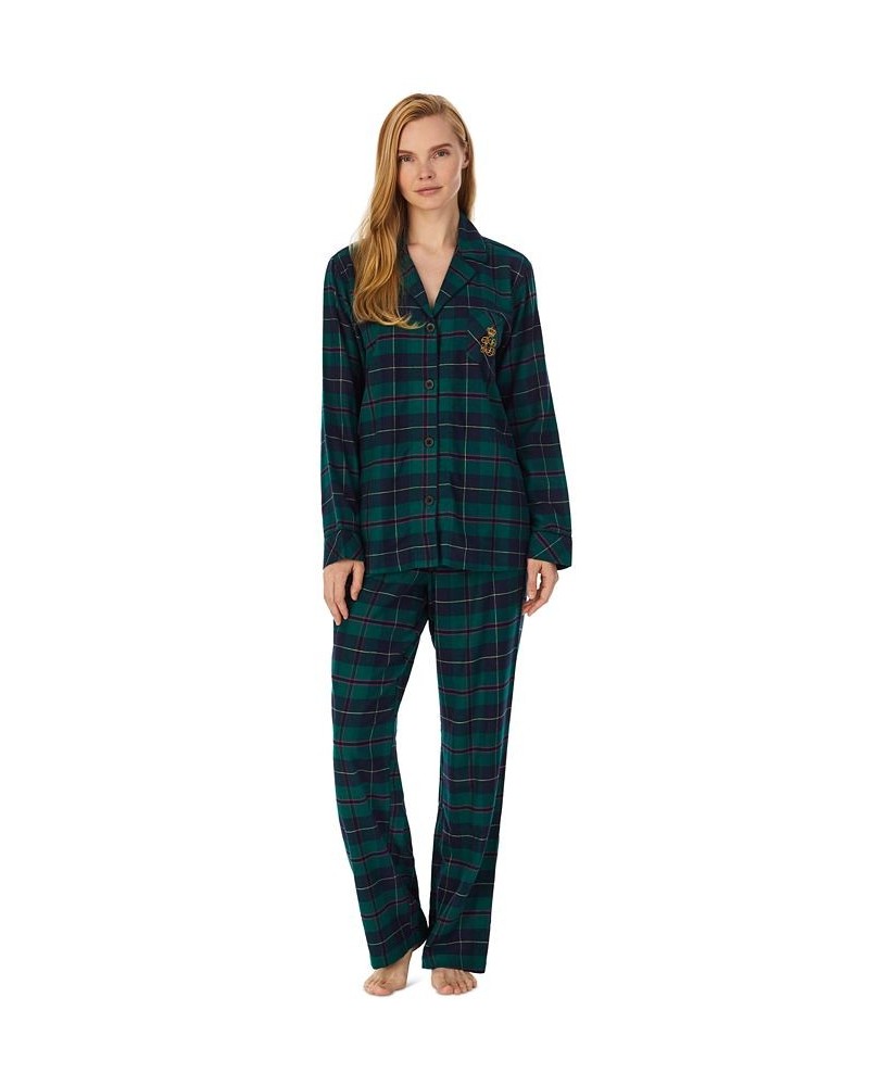 Women's Plaid Notched-Collar Pajamas Set Green $27.18 Sleepwear