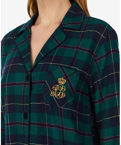 Women's Plaid Notched-Collar Pajamas Set Green $27.18 Sleepwear