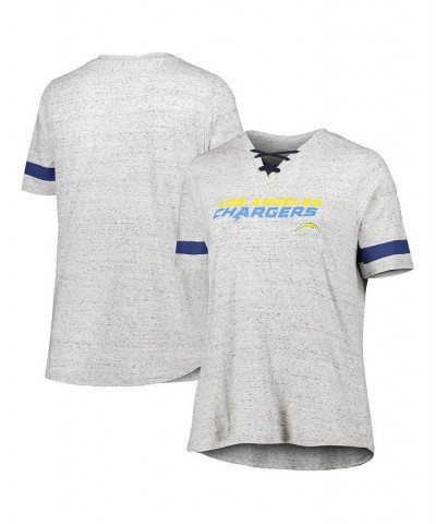 Women's Heather Gray Los Angeles Chargers Plus Size Lace-Up V-Neck T-shirt Heather Gray $25.00 Tops