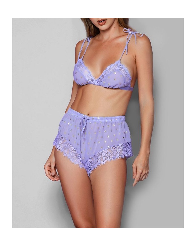 Women's Sherrie 2 Piece Bralette and Short Lingerie Set Purple $36.04 Lingerie