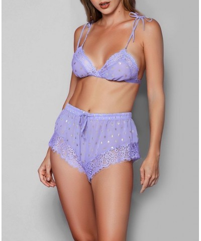 Women's Sherrie 2 Piece Bralette and Short Lingerie Set Purple $36.04 Lingerie