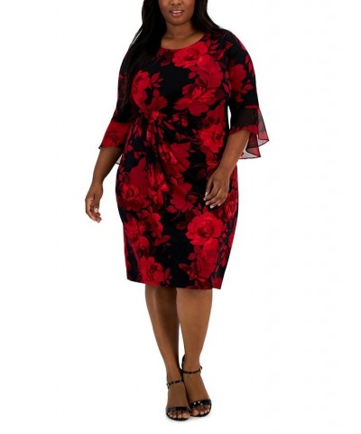 Plus Size Printed 3/4-Sleeve Side-Tab Dress Red $19.93 Dresses